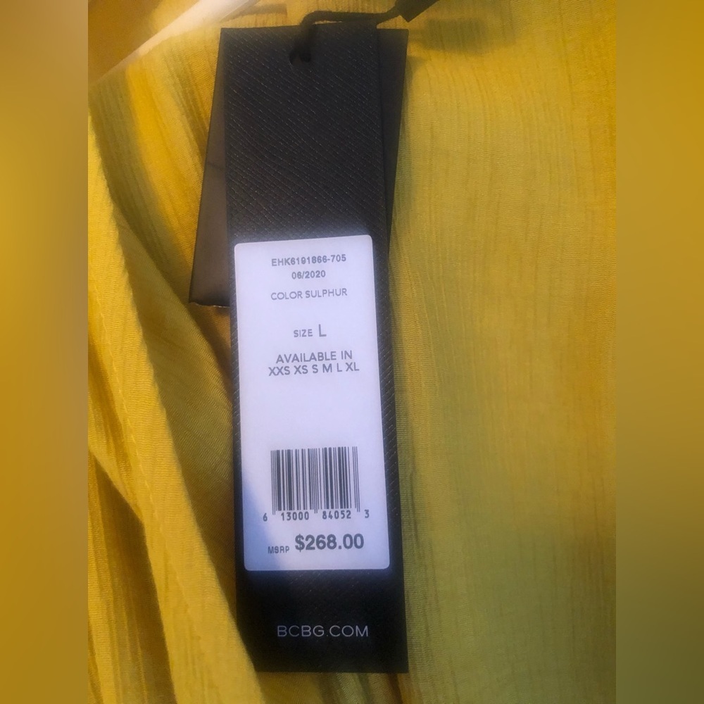 BCBGMAXAZRIA Marigold Yellow Wrap Midi Dress size large - Picture 3 of 8